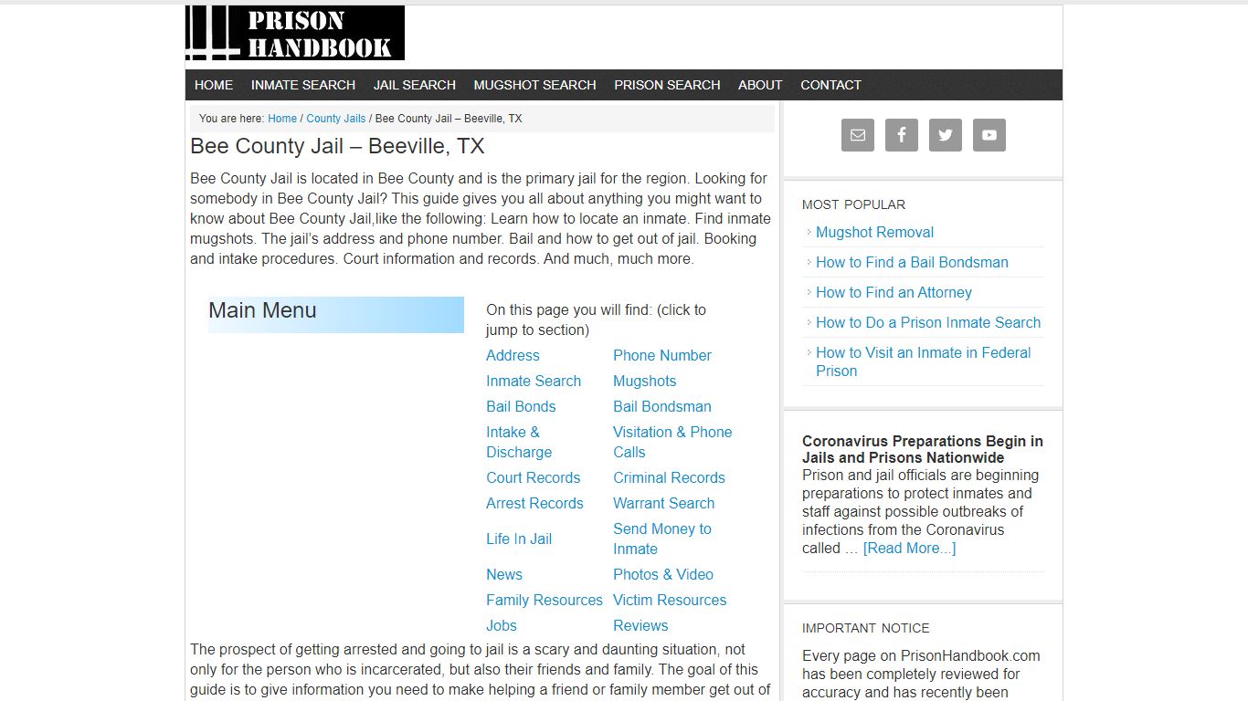 Bee County Jail – Beeville, TX - Prison Handbook